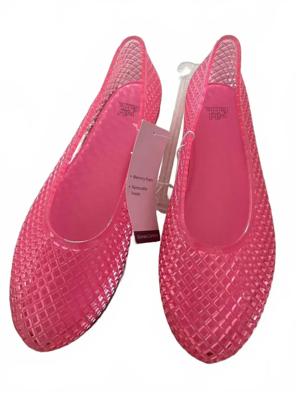 Wild Fable Pink Jelly Flats Womens Size 7 Removable Insert Pointed Toe Glam New